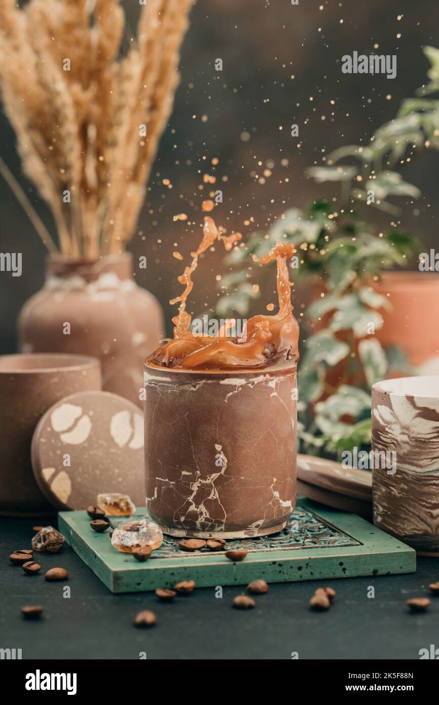 Coffee concept. Coffee splashes. Selective focus Stock Photo