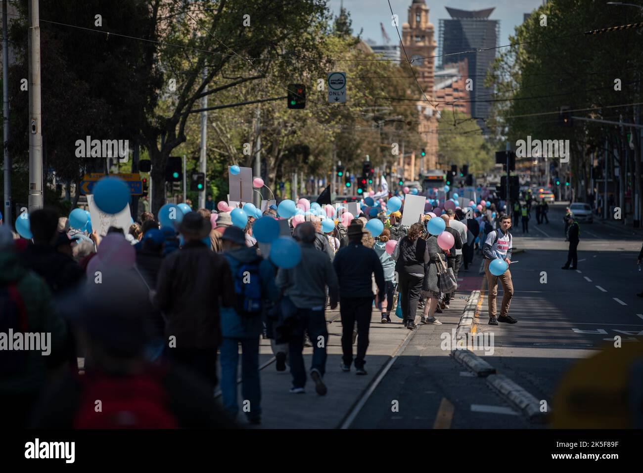 October 8th, 2022, Melbourne, Australia. A line of anti-abortion protesters during Bernie Finn's March for the Babies. Credit: Jay Kogler/Alamy Live News Stock Photo