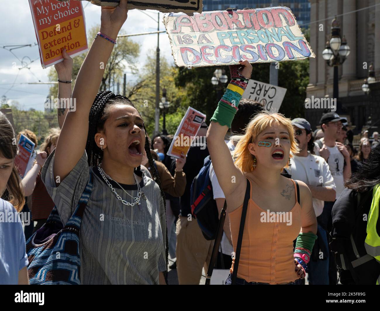 October 8th, 2022, Melbourne, Australia. Pro-abortion protesters chant at a counter-rally in response to MP Bernie Finn's March for the Babies. Credit: Jay Kogler/Alamy Live News Stock Photo
