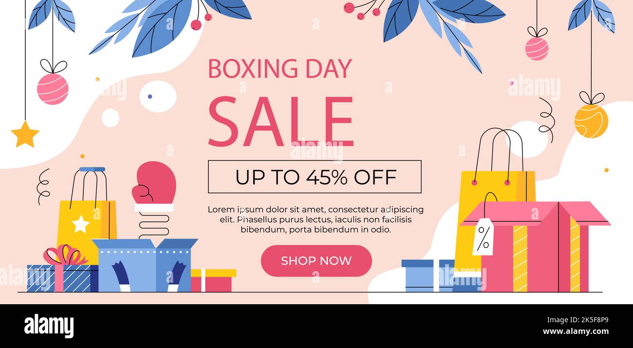 Flat boxing day horizontal banner template Vector illustration. Stock Vector