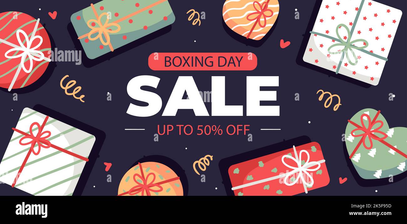 Flat boxing day horizontal banner template Vector illustration. Stock Vector