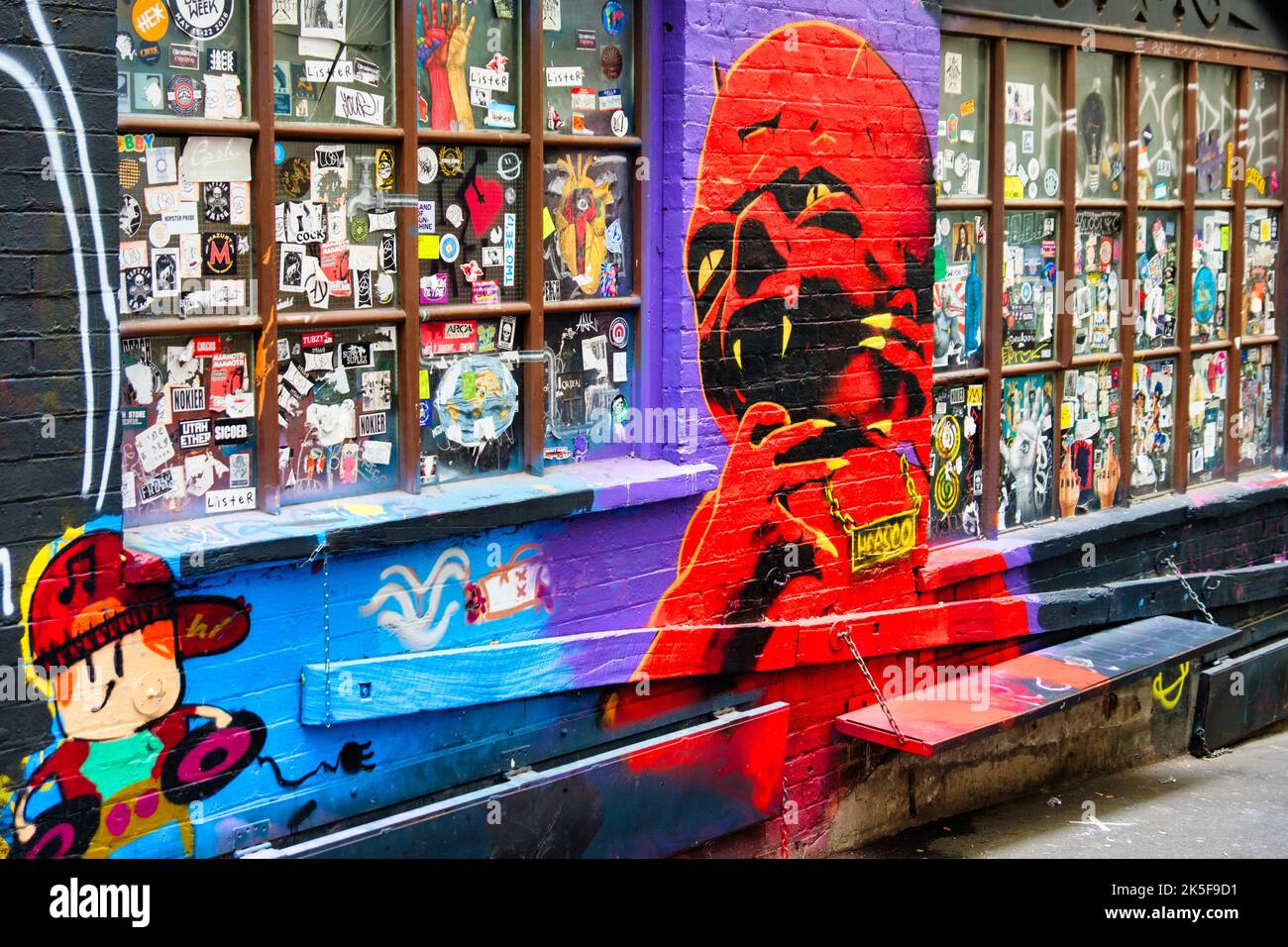 Colourful street art on AC/DC Lane - Melbourne, Victoria, Australia ...