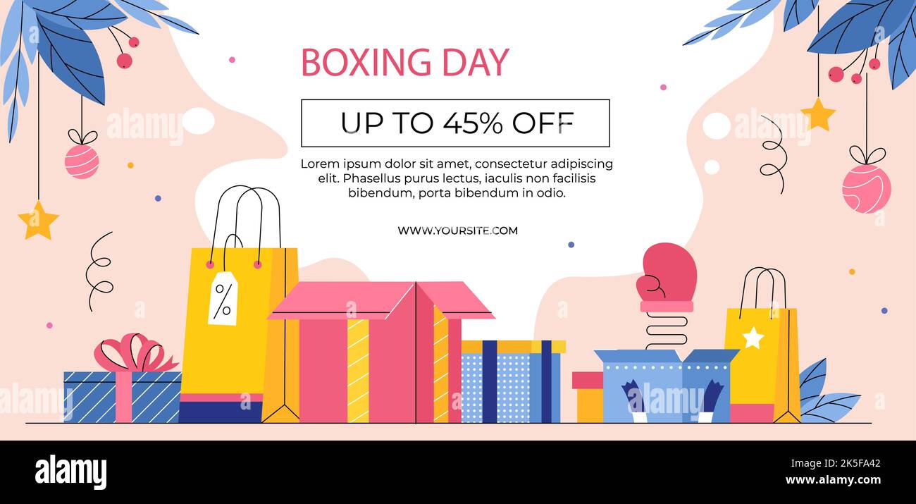 Flat boxing day horizontal banner template Vector illustration. Stock Vector