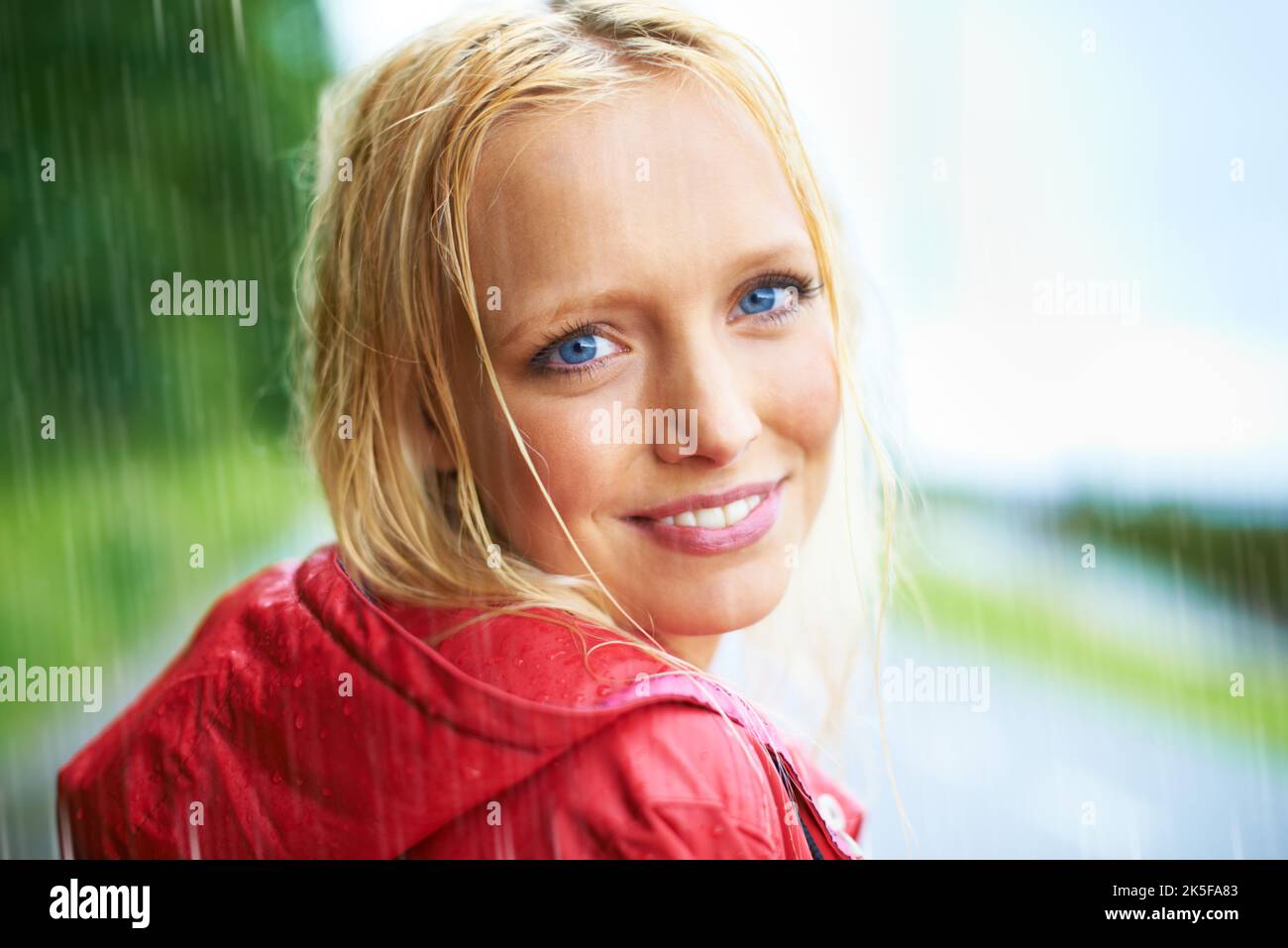 country girl. young blonde woman wearing a red