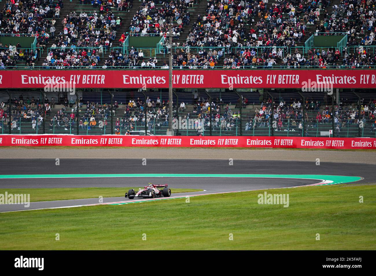 Suzuka, Japan. 8th Oct, 2022. Alfa Romeo's Chinese driver Zhou Guanyu competes during the third practice session of the Formula One Japan Grand Prix held at the Suzuka Circuit in Suzuka City, Japan, on Oct. 8, 2022. Credit: Zhang Xiaoyu/Xinhua/Alamy Live News Stock Photo