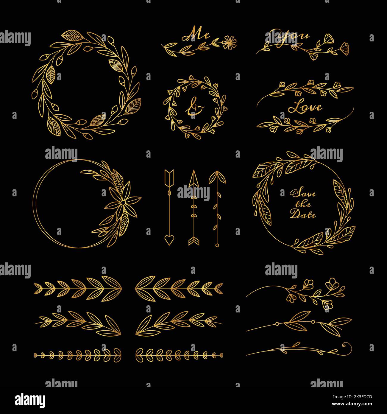 hand drawn wedding ornaments collection vector design illustration ...