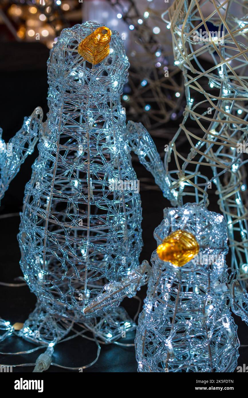 Christmas LED Penguin wire frame decorations Stock Photo