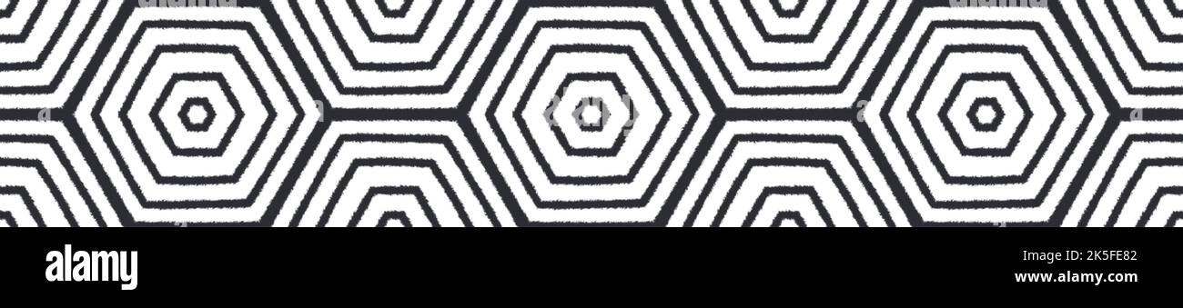 Textured stripes seamless border. Black symmetrical kaleidoscope background. Trendy textured stripes design. emotional decorative design element for b Stock Photo