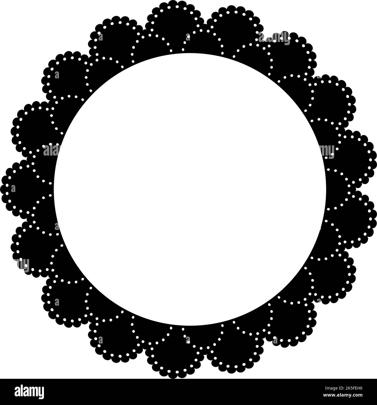 Scalloped edge round stroke. Simple circle scalloped border. Fabric