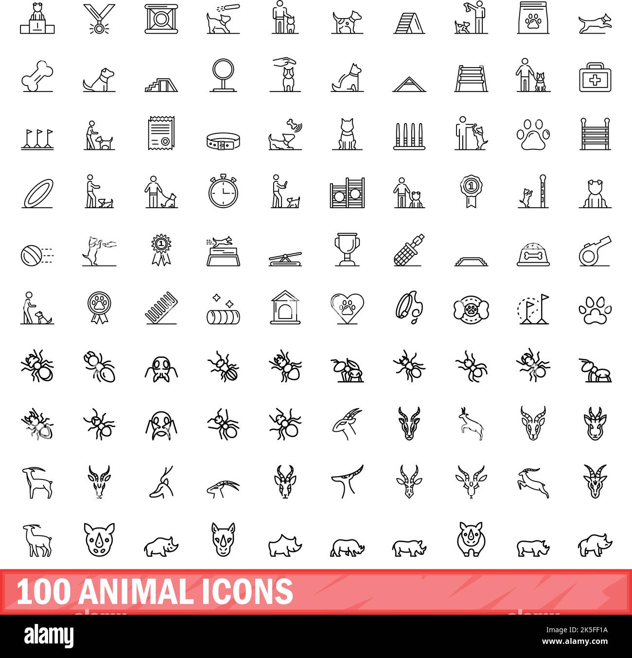 100 animal icons set. Outline illustration of 100 animal icons vector ...