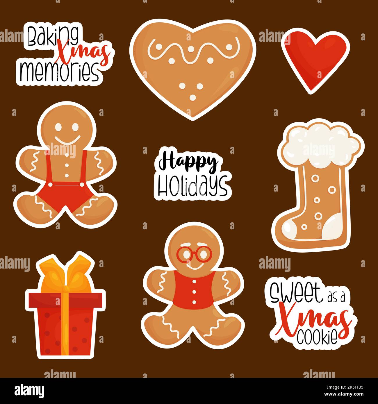 Sticker Vector Gingerbread Collection Christmas gingerbread vector stickers. Cute gingerbread mans ...