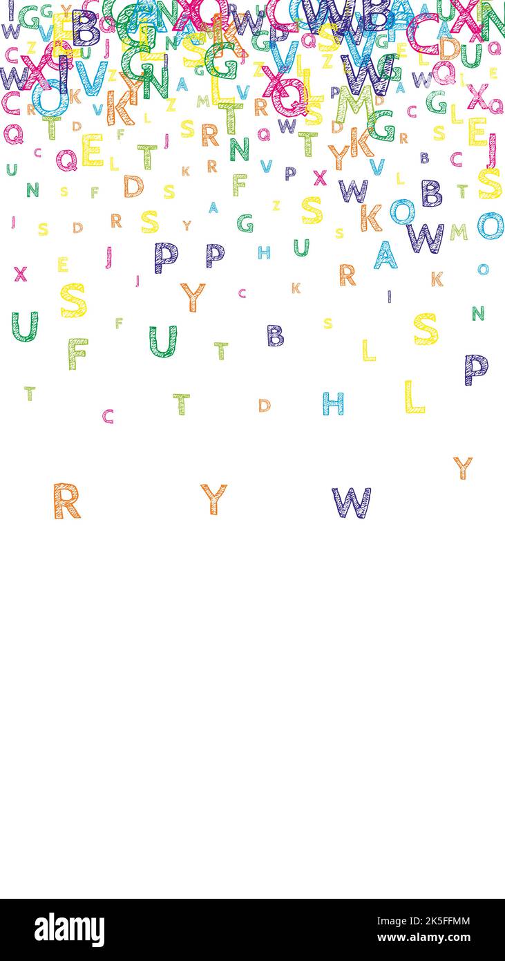 Falling letters of English language. Bright handdrawn flying words of ...