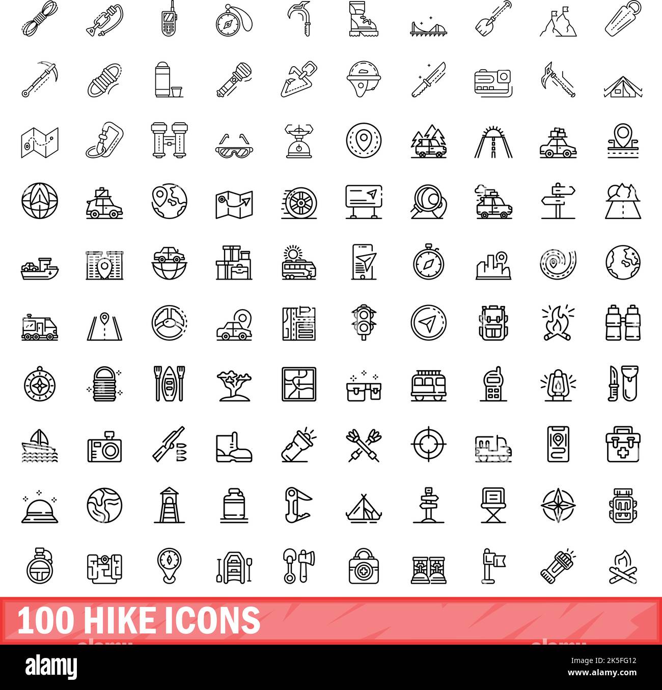 100 hike icons set. Outline illustration of 100 hike icons vector set ...