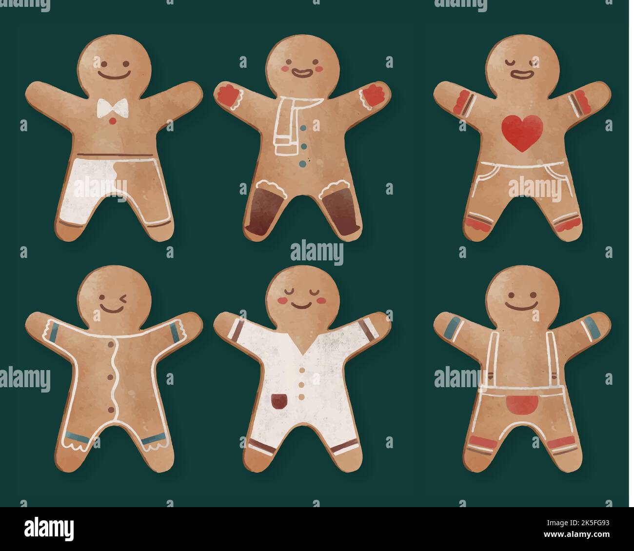 watercolor gingerbread man cookies collection vector design