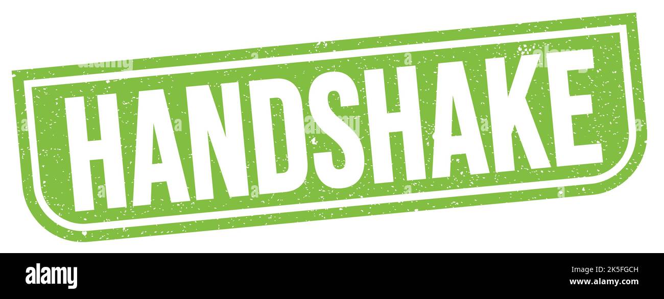 HANDSHAKE text written on green grungy stamp sign Stock Photo - Alamy