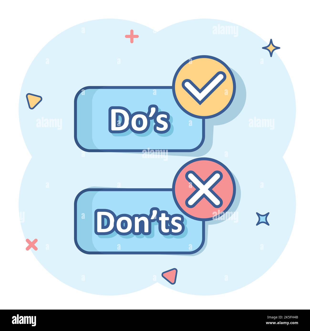 Do's and don'ts sign icon in comic style. Like, unlike vector cartoon