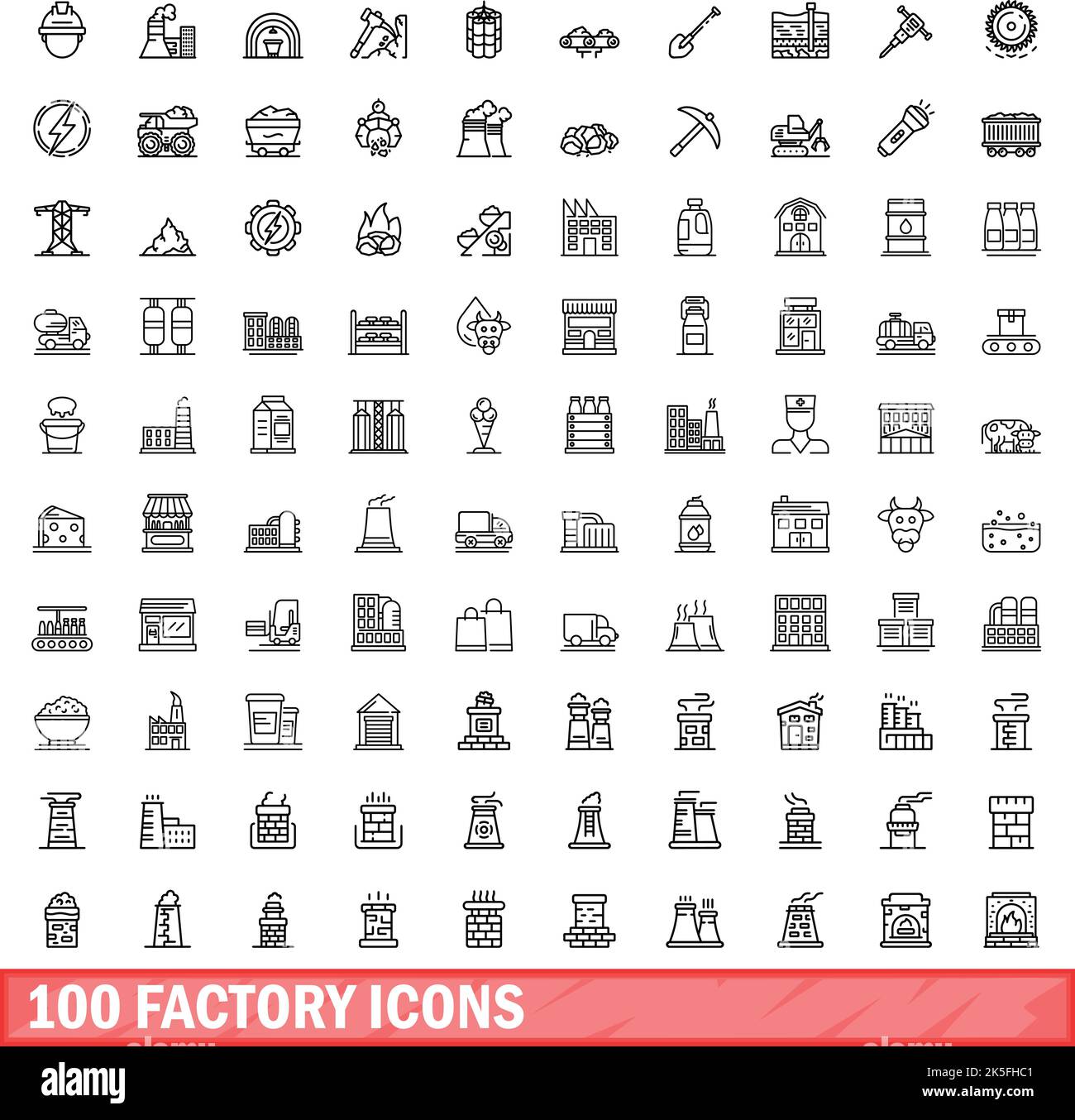 100 factory icons set. Outline illustration of 100 factory icons vector ...