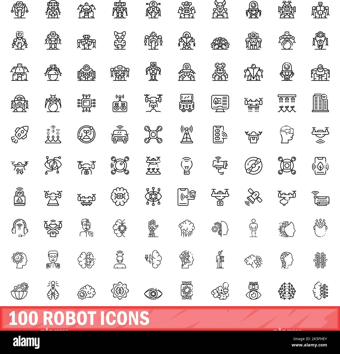 100 robot icons set. Outline illustration of 100 robot icons vector set ...
