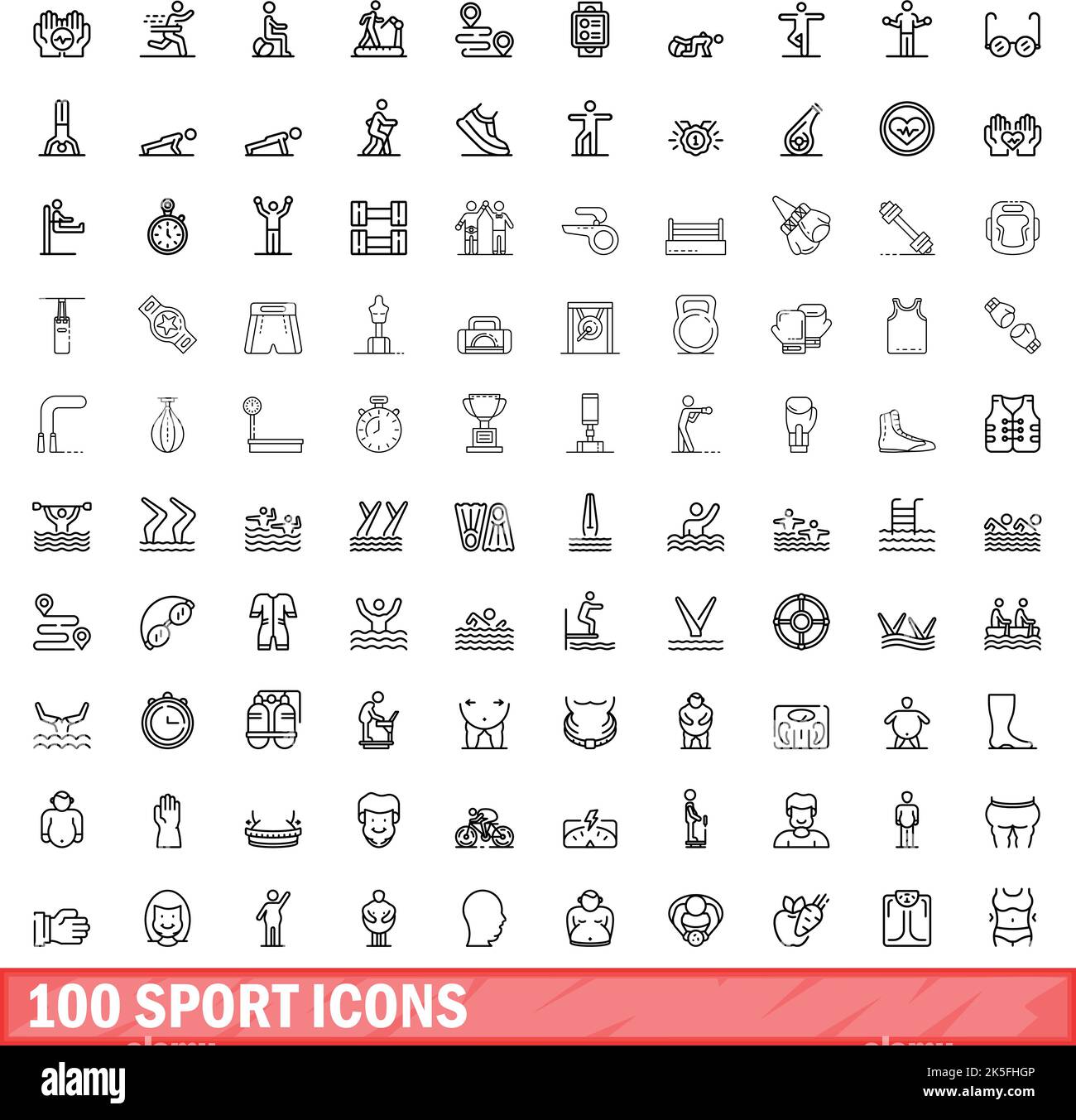 100 sport icons set. Outline illustration of 100 sport icons vector set ...