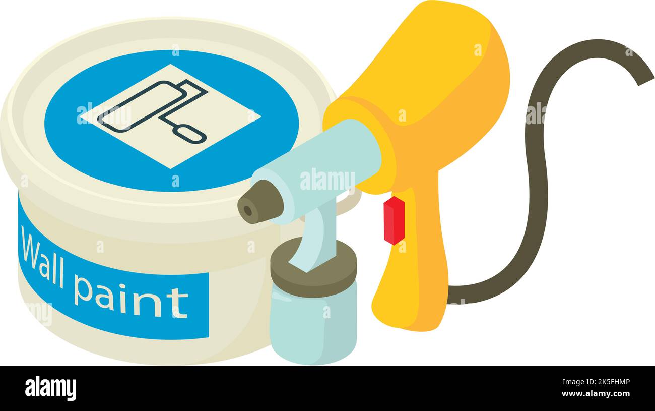 Painting equipment icon isometric vector. Spray gun and wall paint