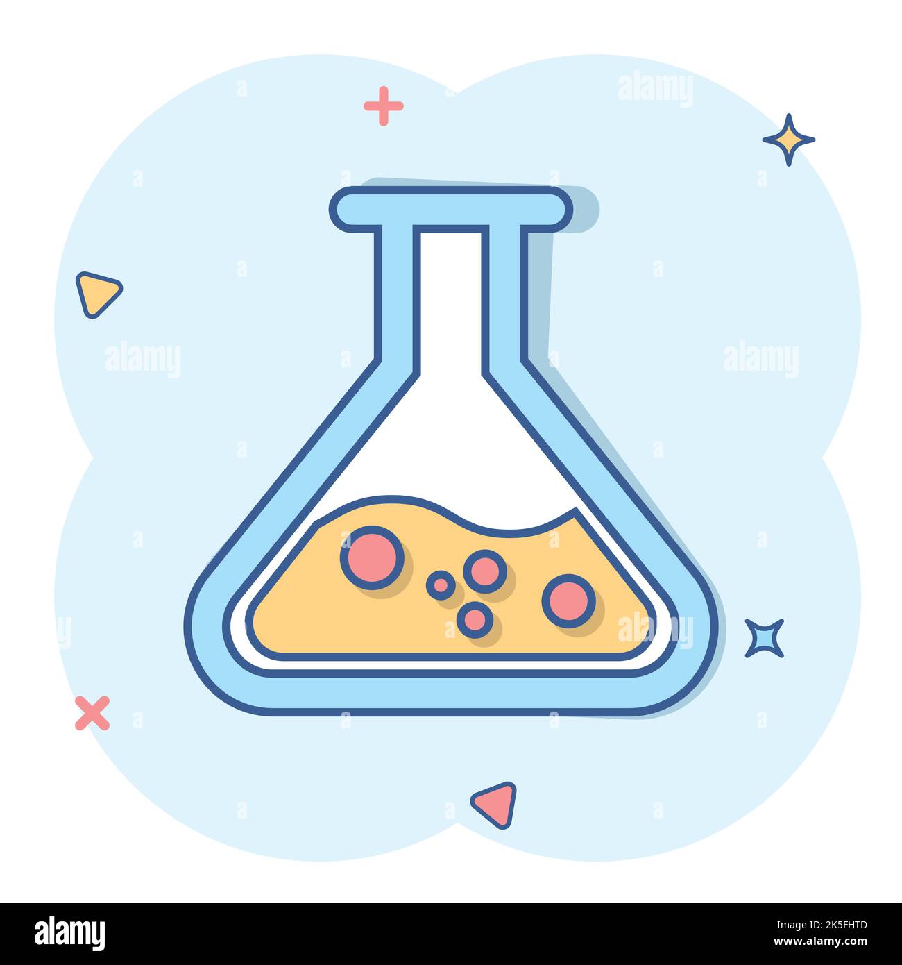 Chemistry beakers sign icon in comic style. Flask test tube vector