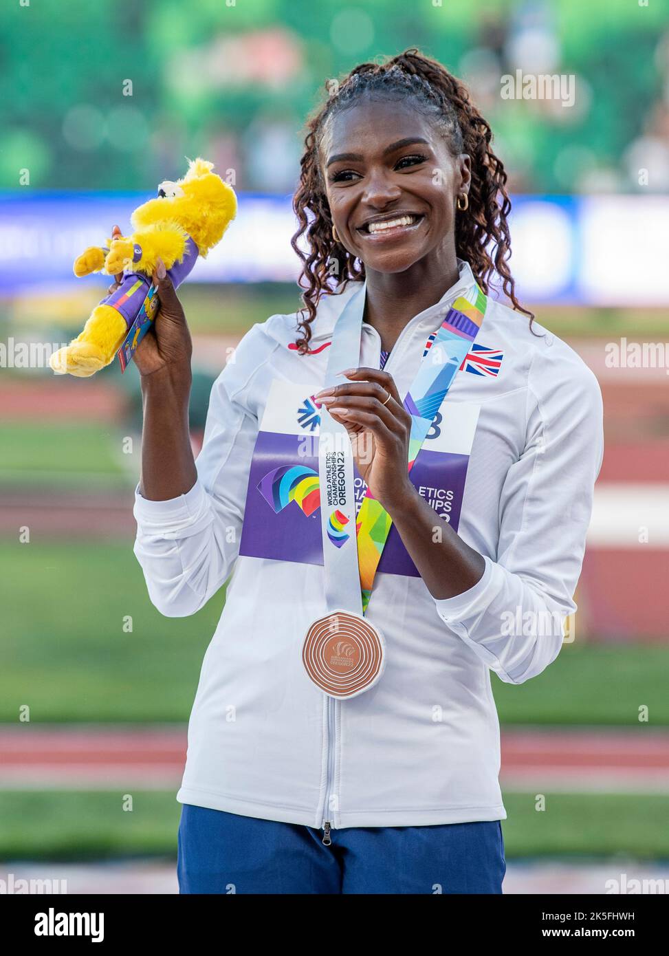 Dina Asher-Smith of GB&NI bronze medal presentation for the women’s ...