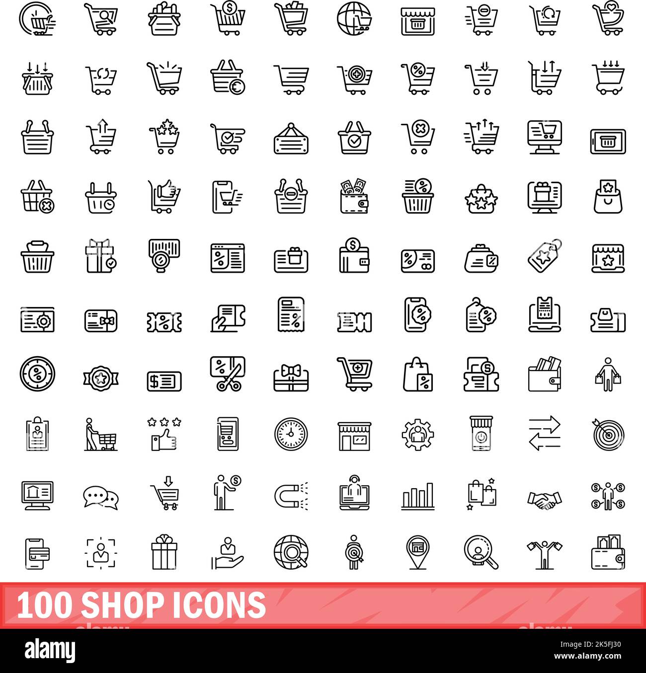 100 shop icons set. Outline illustration of 100 shop icons vector set ...