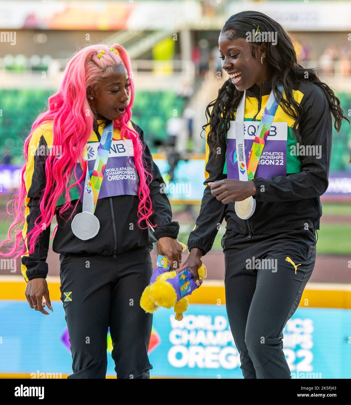 Shelly-Ann Fraser-Pryce and Shericka Jackson of Jamaica medal ...