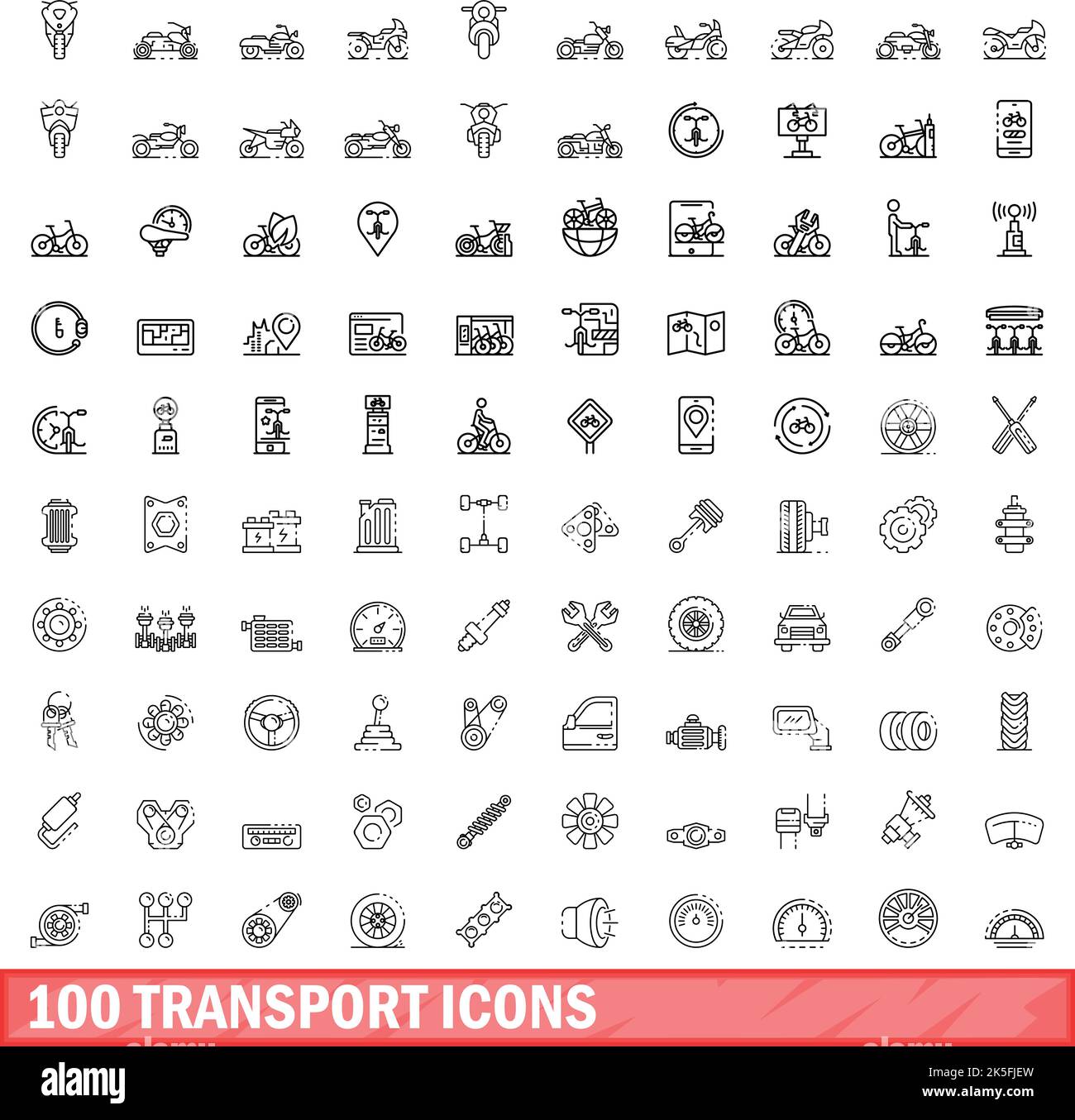 100 transport icons set. Outline illustration of 100 transport icons ...