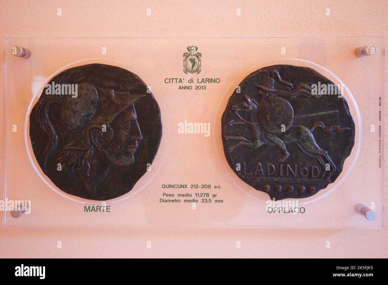 Enlarged reproduction of coins minted in the ancient Larinum Stock ...