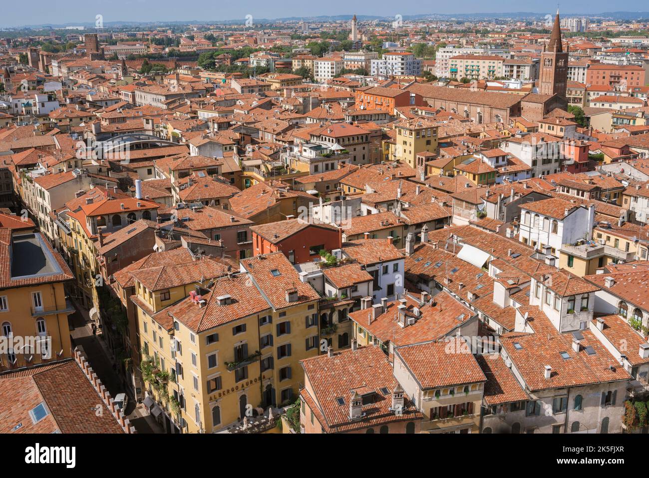 Verona Italy aerial, view across the historic city centre of Verona ...