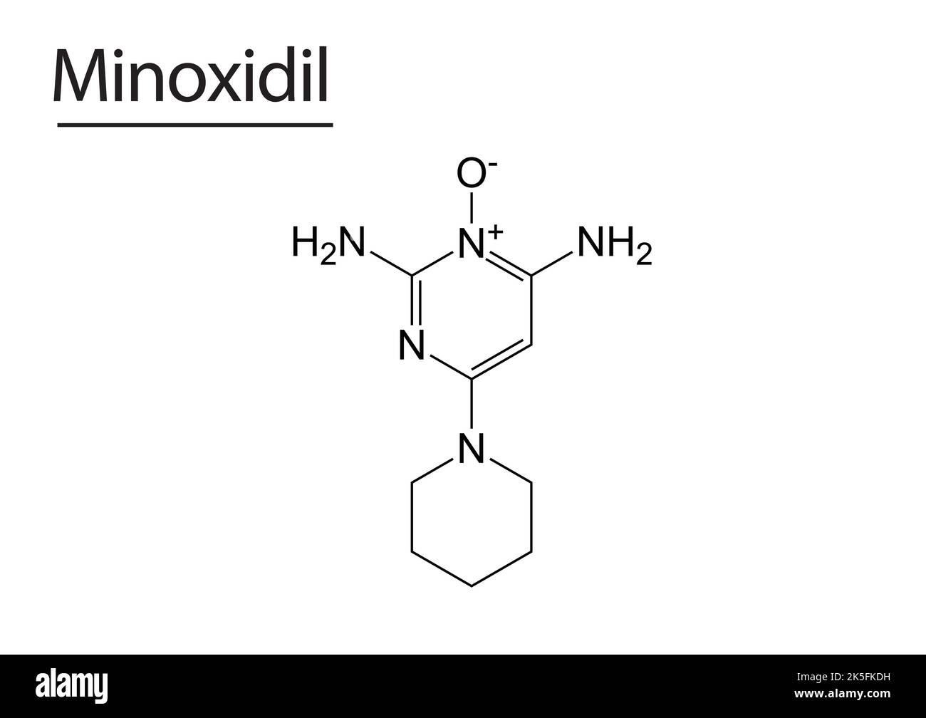 Minoxidil hair loss Molecular structure vector skeletal formula Stock