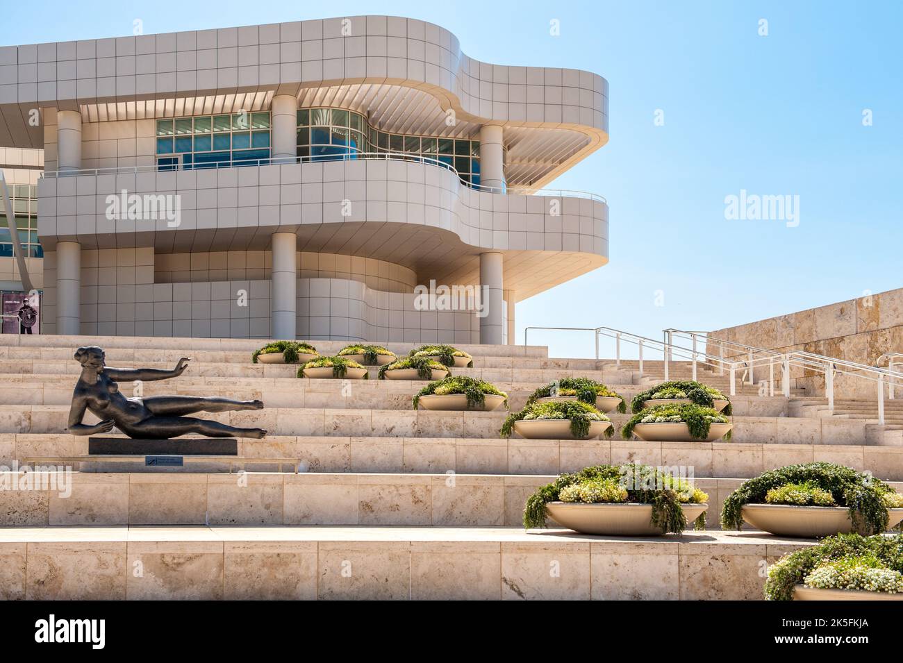 The Getty Center located in Brentwood overlooking Los Angeles is famous for its modern architecture and world famous art. Stock Photo