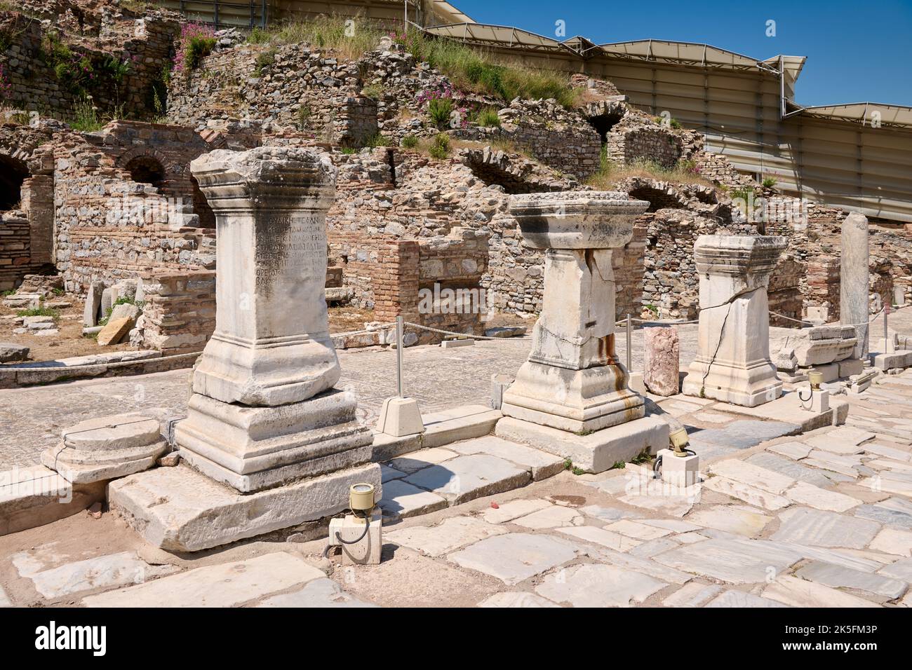 THE MOSAIC - PAVED SIDEWALK in Ephesus Archaeological Site, Selcuk, Turkey Stock Photo