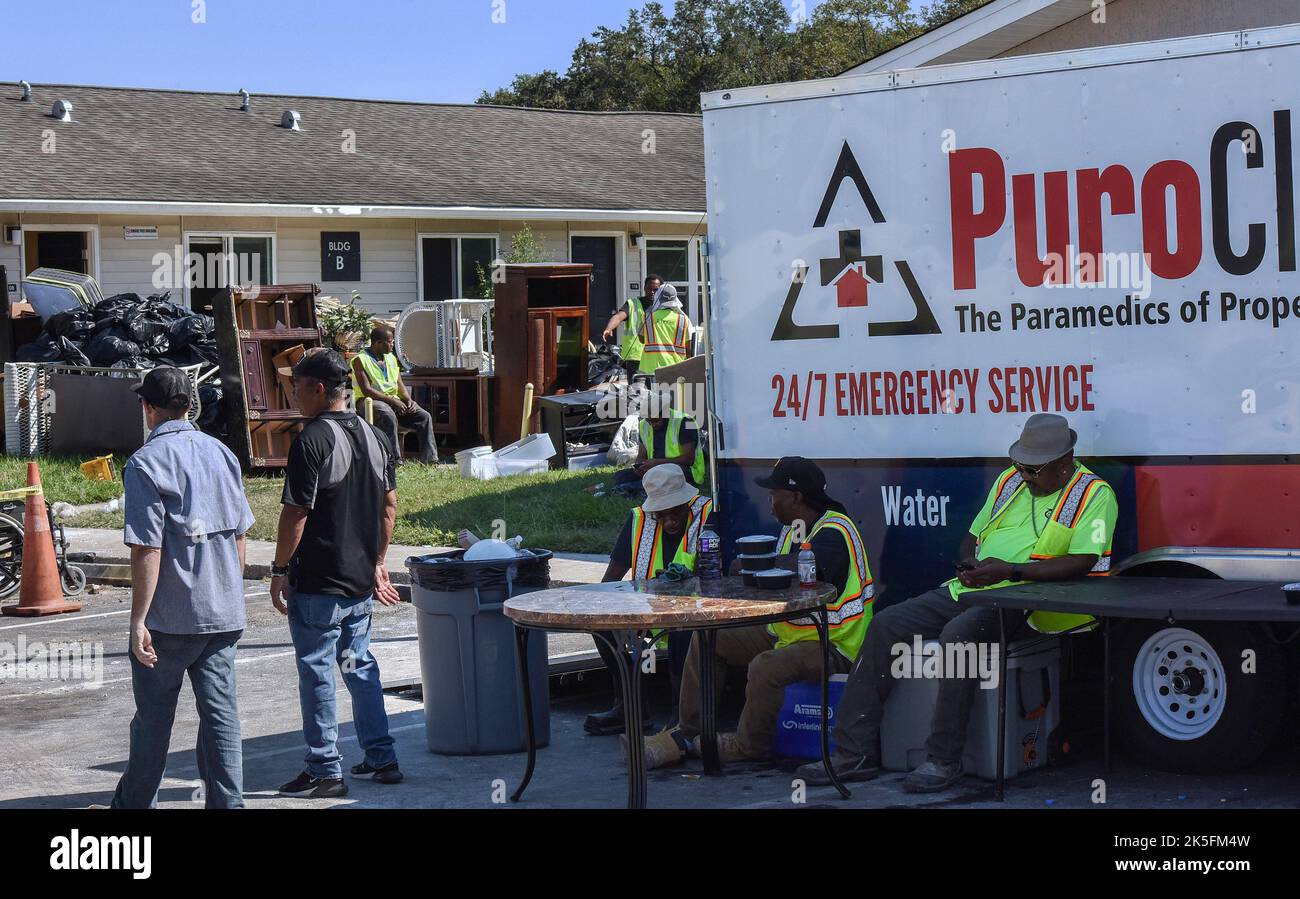 Kissimmee, United States. 07th Oct, 2022. Emergency cleanup and repair crews are seen at the
