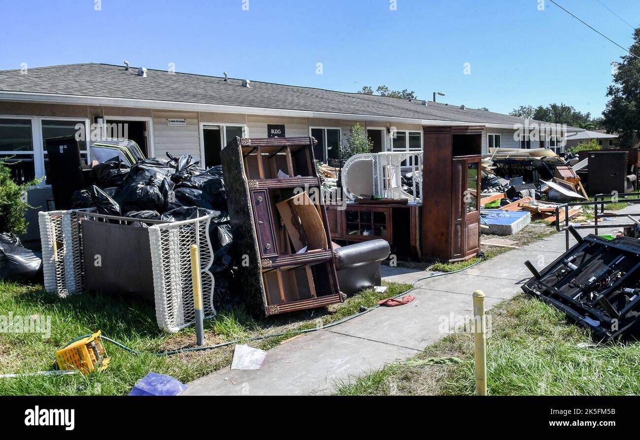 Kissimmee, United States. 07th Oct, 2022. Piles of furniture which were ruined when several feet
