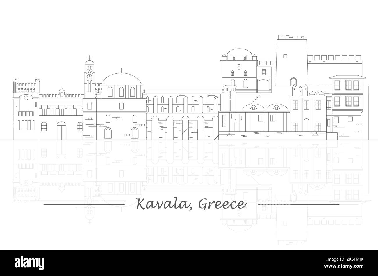 Outline Skyline panorama of city of Kavala, Greece - vector illustration Stock Vector