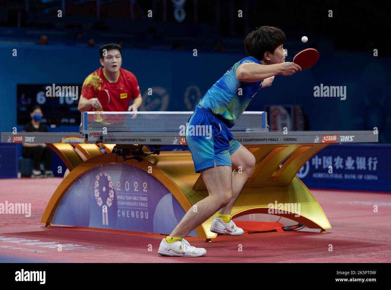 CHENGDU, CHINA OCTOBER 8, 2022 Tomokazu Harimoto of Japan competes against Fan Zhendong of