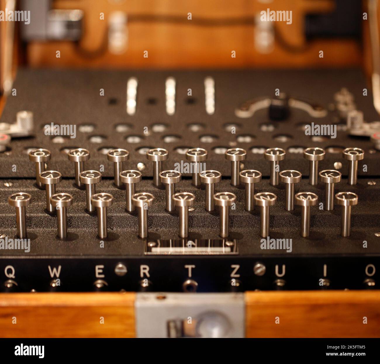 Typing keys on an Enigma Cipher machine Stock Photo