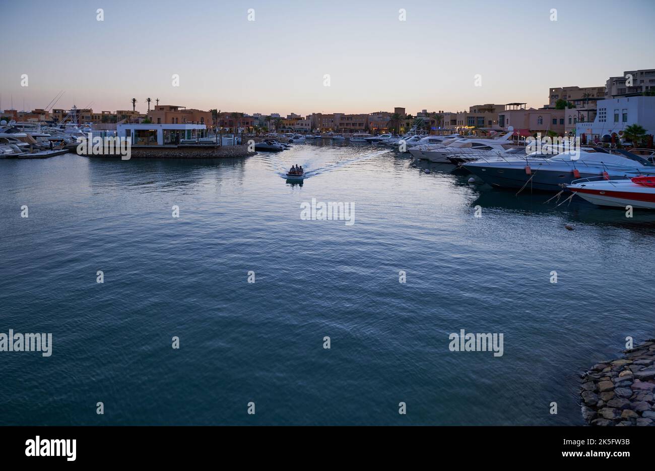 Abu Tig Marina in El Gouna, Hurghada, Red Sea Governorate, Egypt sunset view showing luxury yachts. Stock Photo