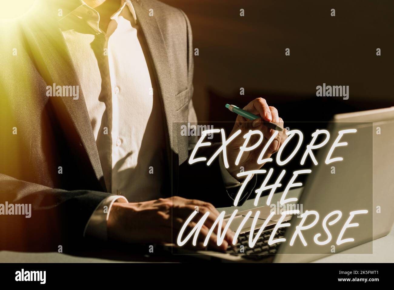 Conceptual caption Explore The Universe. Word Written on Space and ...