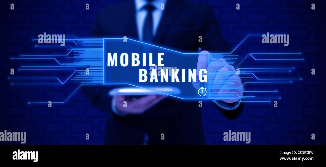 Text caption presenting Mobile Banking. Business idea to create ...