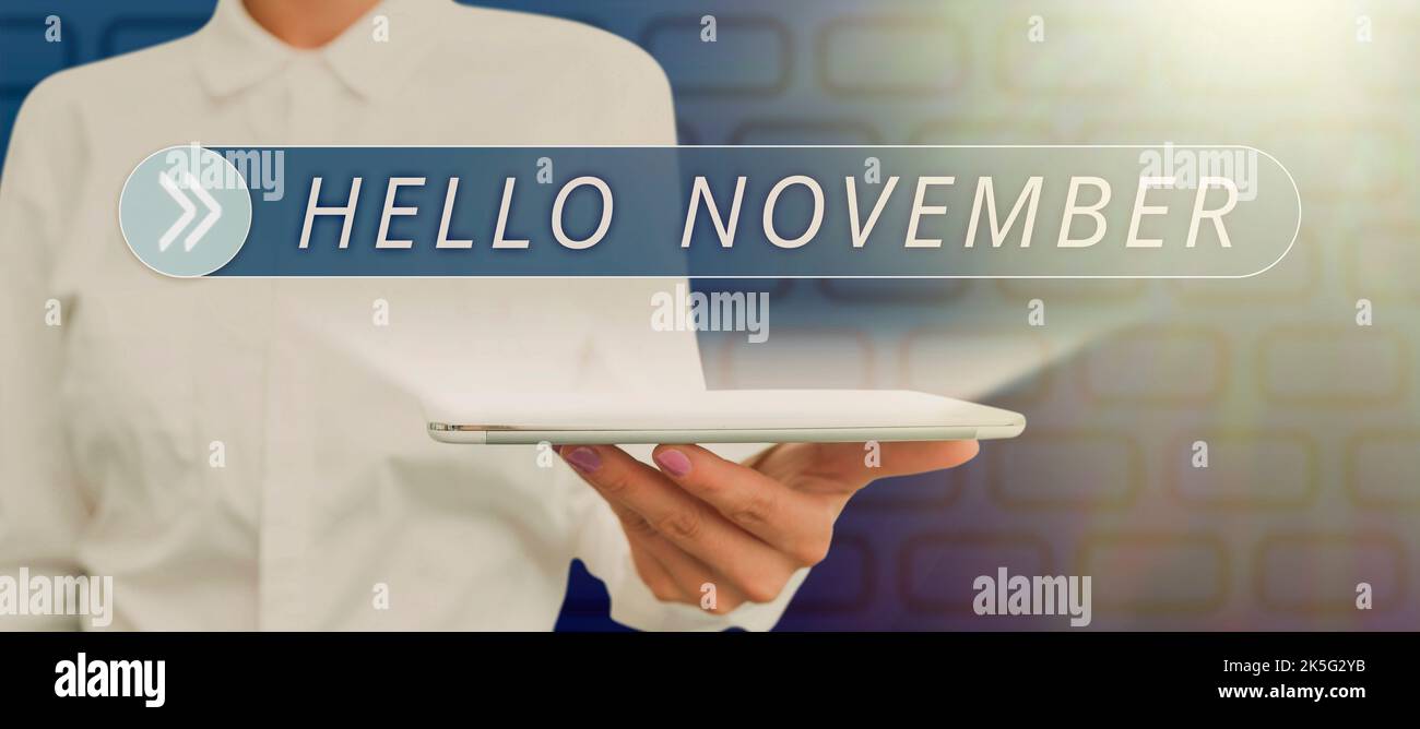 Handwriting text hello november concept meaning greeting used when