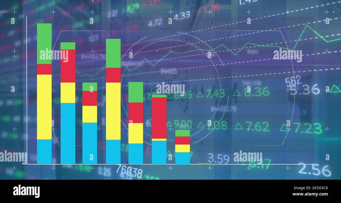 Image of stock market and statistical data processing against computer ...
