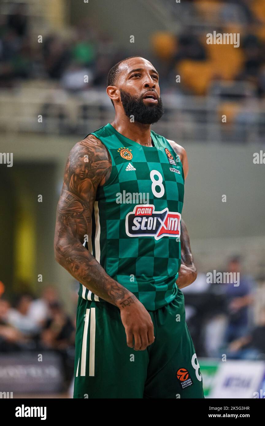 Athens, Lombardy, Greece. 6th Oct, 2022. 8 DERRICK WILLIAMS of Panathinaikos Athens BC in action during the Turkish Airlines Euroleague Basketball match between Panathinaikos BC and Real Madrid at OAKA ALTION Arena on October 6, 2022 in Athens, Greece. (Credit Image: © Stefanos Kyriazis/ZUMA Press Wire) Stock Photo
