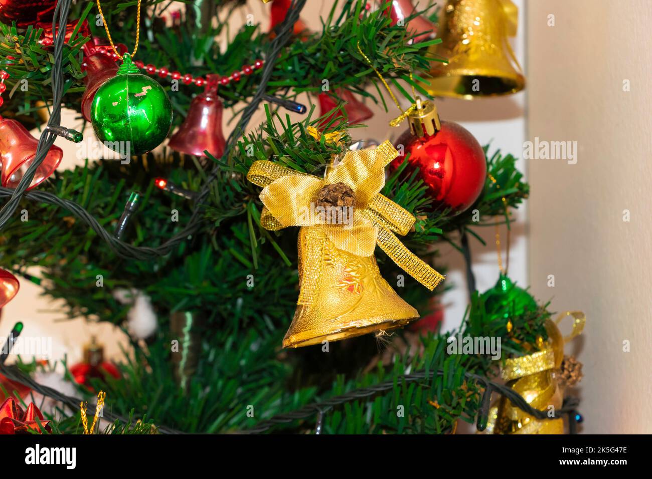 Closeup image Of Beautiful Christmas Tree With Ornaments Stock Photo