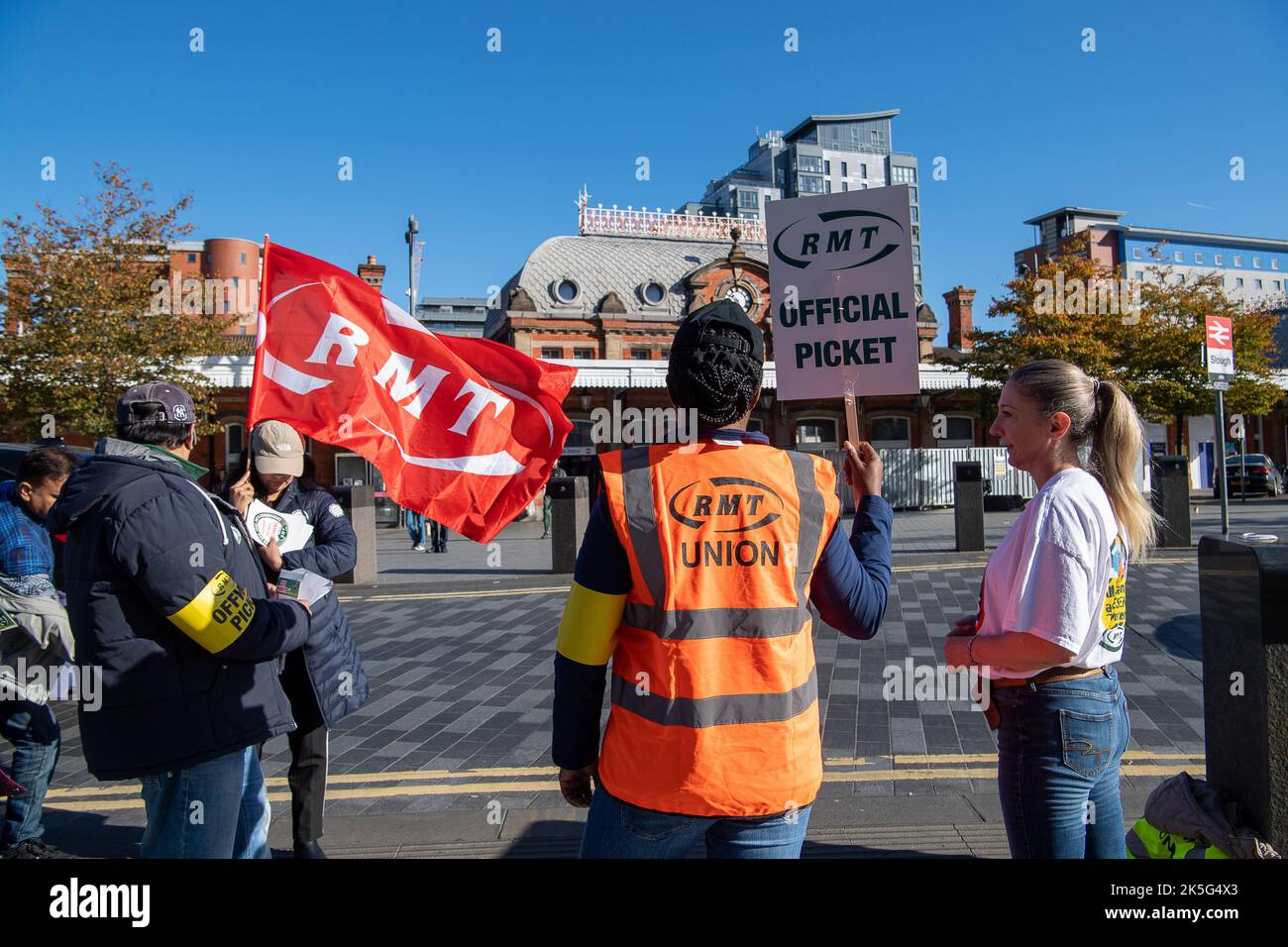 Slough, Berkshire, UK. 8th October, 2022. Employees who work at Slough