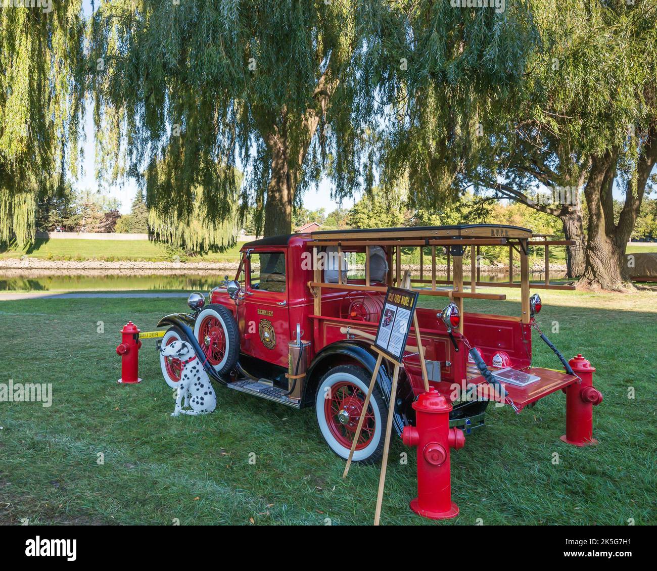 FRANKENMUTH, MI/USA - SEPTEMBER 13, 2015: A 1930 Ford Model A fire truck, Frankenmuth Auto Fest, Heritage Park. Stock Photo