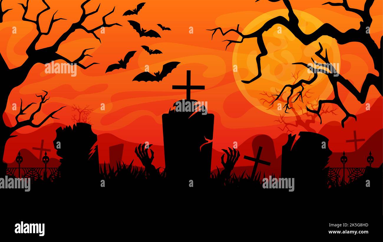Halloween background. Scary tombstone on graveyard Stock Vector Image ...
