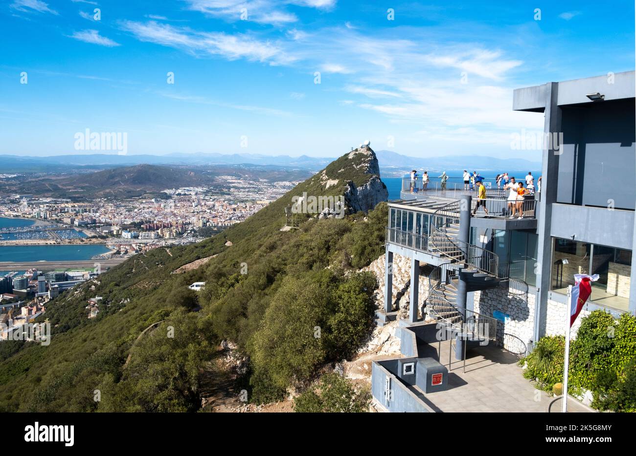 Gibraltar. 5th September 2022. The Cable Car top station on the Upper Rock Nature Reserve at Gibraltar, against a blue sky. Stock Photo